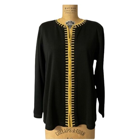 Vintage Bobbie Brooks Black with gold edging zip up cardigan sweater size Large - Picture 1 of 8
